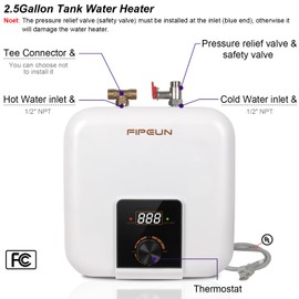 110V/115v/120V 1400-1500W Small Under Sink Tank 2.5 Gallon Water Heater Hot Storage，Mini Instant Electric RV TR Trailer Kitchen Compact Point-of-Use,2 PCs 16” Long 1/2”FIP Stainless Steel Hoses 9.5L…