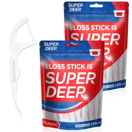 Super Deer Floss Picks (200 Count)-Twin-Line, Tooth Picks Flossers with Sure-Zip Bag, Helps to Fight Tooth Decay and Keep Your Teeth Clean, Flossing Sticks for Family