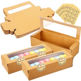 Cajas De Macarrones De 50 Uds. Cajas De Embalaje Para Panadería Con Pegatinas Para Tienda De Casa Para Hornear DIY (Marrón)