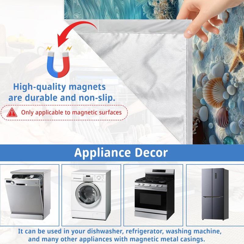 Washable Seashells Starfish Dishwasher Magnetic Cover for Kitchen Decor, Refrigerator