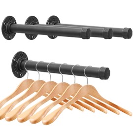 Cast Iron Wall Mounted Clothes Rack, Heavy Duty Industrial Pipe Clothing Rack for Hanging Clothes, Garment Racks for Wardrobe Organizers and Storage, DIY Closet Rods Closet Bar (Black 4 Pack, 12 in)