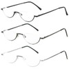 REAVEE 3 Pack Retro Designer Alloy Half Moon Reading Glasses