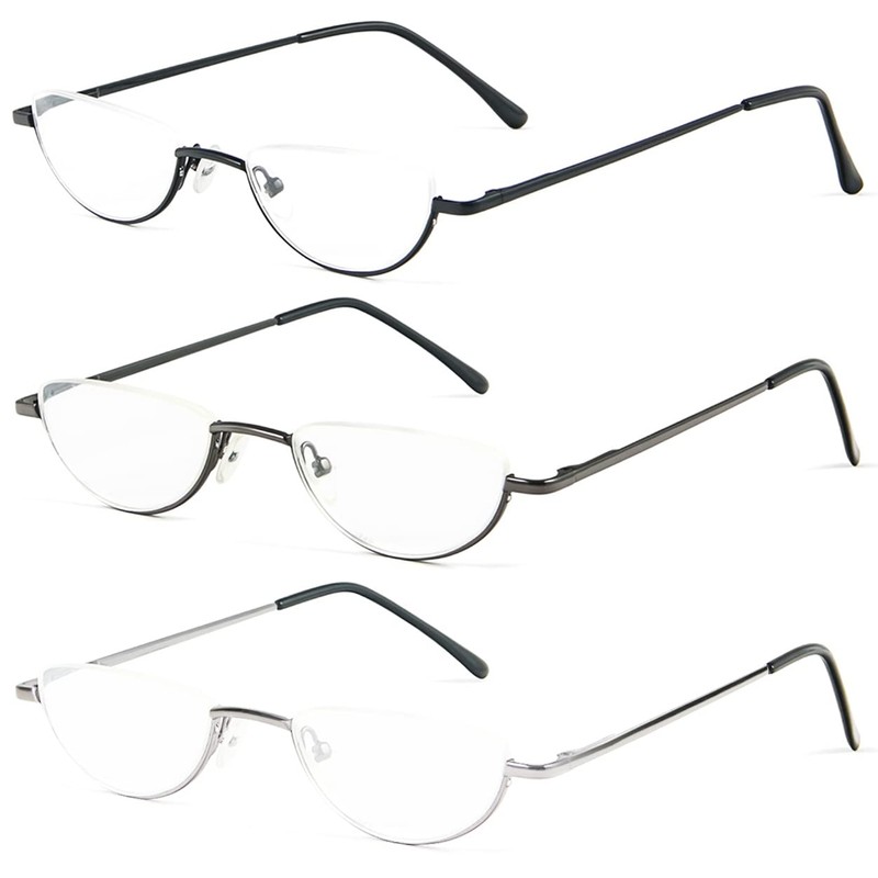 REAVEE 3 Pack Retro Designer Alloy Half Moon Reading Glasses