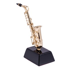 Broadway Gift Goldtone Saxophone Miniature Musical Instrument Decorative Figurine on Pedestal Stand, 4.5 Inch