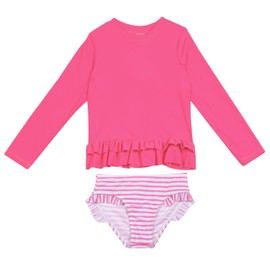 HODOSPORTS Girls Rash Guard Shirts Swimsuit UPF 50+ Quick Dry Two Piece Long Sleeve Bathing Suits Hot Pink