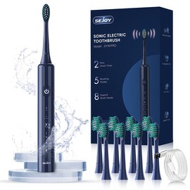 SEJOY Sonic Electric Toothbrush Rechargeable Power 5 Modes Timer, With 8 Brush Heads power electric bitva  e electric  toothbrush - Color: Black