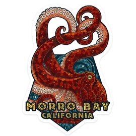 Die Cut Sticker Morro Bay, California, Mosaic Octopus, Contour Vinyl Sticker 3 to 6 inches, (Waterproof Decal for Cars, Water Bottles, Laptops, Coolers), Large