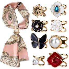 SITAKEGS Scarf Clips, 9 Pieces Shawl Clip Buckle Silk Scarves Clip Pearl Floral Enamel Scarf Ring, Clothing T-Shirt Scarf Brooches Buckle Elegant Diamante Metallic Clasp for Women Girls Decorative