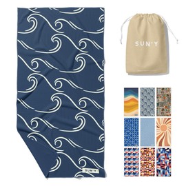 SUN'Y Microfiber Beach Towel - Quick Dry Towel, Sand Free Beach Towel, Compact Travel Beach Towel, Lightweight Beach Towel with Bag - Large Beach Towel (63” x 31.5”), Curl