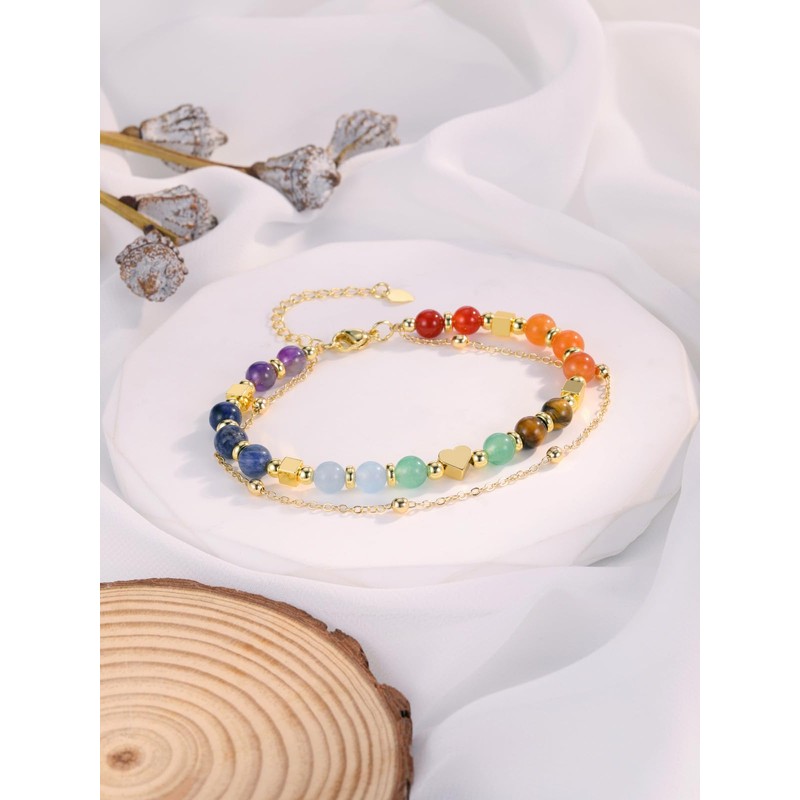 GEHECRST Jewellery 7 Chakra Bracelet Wrap Bracelet Healing Stones Bracelet
