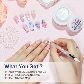 MIZHSE Solid Builder Gel, White Hard Solid Builder Gel for Nails 3D Sculpting Non-Stick Hand 3D Carving Nail Art for DIY Salon at Home Need Lamp Cure