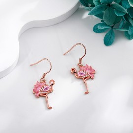 Flamingo Earrings S925 Sterling Silver Flamingo Dangle Drop Earrings Pink Cute Flamingo Jewellry For Women
