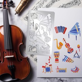 UNICRAFTALE Musical Instruments Stencil Music Note Metal Stencil for Journaling Wood Burning Stainless Steel Rock Music Reusable Templates for Carving Engraving Scrapbooking