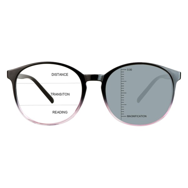 LAMBBAA Vintage Round Progressive Multifocal Presbyopic Glasses, Photochromic Gray Sunglasses for Men Women Readers (+0.00/+3.00 Magnification)