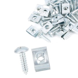 REPAIROCK 20 Sets 4.2x16mm U Clip Screw Assortment Car Clips Fasteners with Screws for Bumper Dash Door Panel Interior Silver Tone Auto Replacement Parts