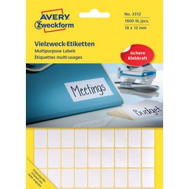 Avery Zweckform 3312 Multipurpose Labels 18 x 12 mm Pack of 1800