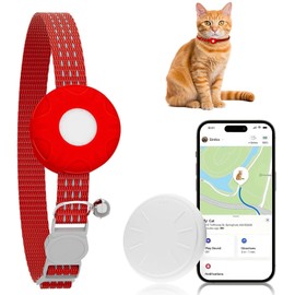 Cat Tracker,No Subscription Cat Tracker Collar(iOS Only),Waterproof Pet Tracker for Cats with Safety Elastic Buckle,Works with Any Collar,Compatible with Apple Find My App not for Android-Red