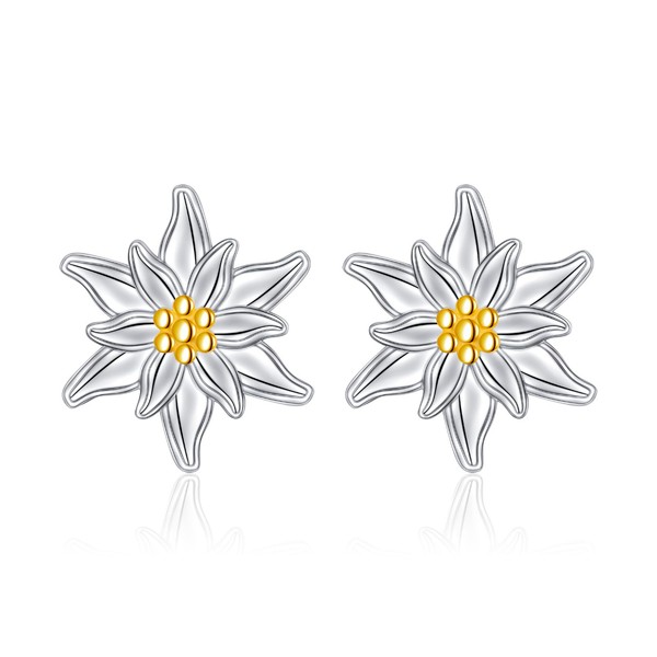 Edelweiss Earrings for Women Sterling Silver Edelweiss Flower Stud Earrings
