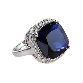 LIOYSIUT 925 Sterling Silver Solitaire Ring Vintage Ladies 925 Sterling Silver Sapphire Diamond Rings Square Zircon Ring Womens Blue Gemstone Engagement Wedding Promise Band coktail Ring Size 9