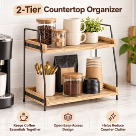 Countertop Organizer for Coffee & Kitchen Essentials – Wooden Storage Stand for a Neat Kitchen Counter