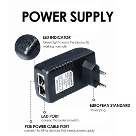 Wall Plug POE Injector, DC 24V 1A Power Supply Plug Short Circuit, Over Current, Overvoltage Protection EU/US Standard Optional 100-240V for POE Devices (Transl)