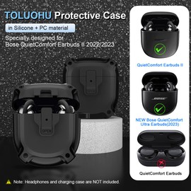 for Bose QuietComfort Earbuds II Case (2022) / NEW QuietComfort Ultra Earbuds Case (2023),Shockproof Protective Safety Lock Case for QuietComfort Earbuds 2/QuietComfort Ultra Earbuds Accessories-Black