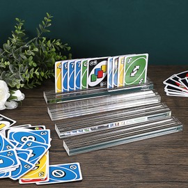 SUMTree 4 Pieces Acrylic Playing Card Holder Card Holder Playing Card Holder Double Cut Out 2 Card Slots Children's Card Sets Card Game Organiser Accessories for Seniors Adults Children