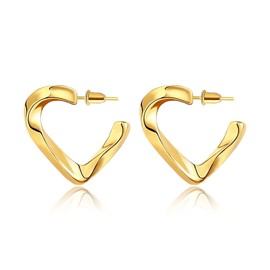 925 Sterling Silver Post Chunky Thick Hoop Earrings, 14K Gold Plated Twisted Heart Hoop Earrings for Women Girls Hypoallergenic Jewelry