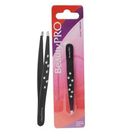 BeautyPRO Dazzle Me White Crystal Slant Tweezer - Black