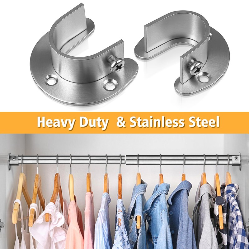 FIRJOY 2Pcs Heavy Duty Stainless Steel Closet Rod Bracket Holder