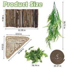 kathson Bearded Dragon Climbing Accessories, Large Reptile Hide Wooden Bridge Triangle Hammock Jungle Climber Vines Leaves and Plant Reptile Habitat Decor for Chameleon Lizards Gecko Snakes