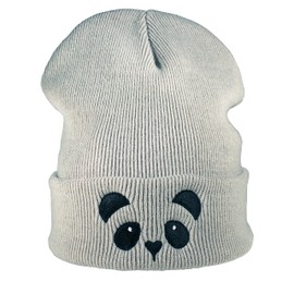 Baddery: Knitted Beanie Hat - Panda - Unisex Beanie Hat for Men Women and Children - Winter Hat Boys and Girls, lightgrey