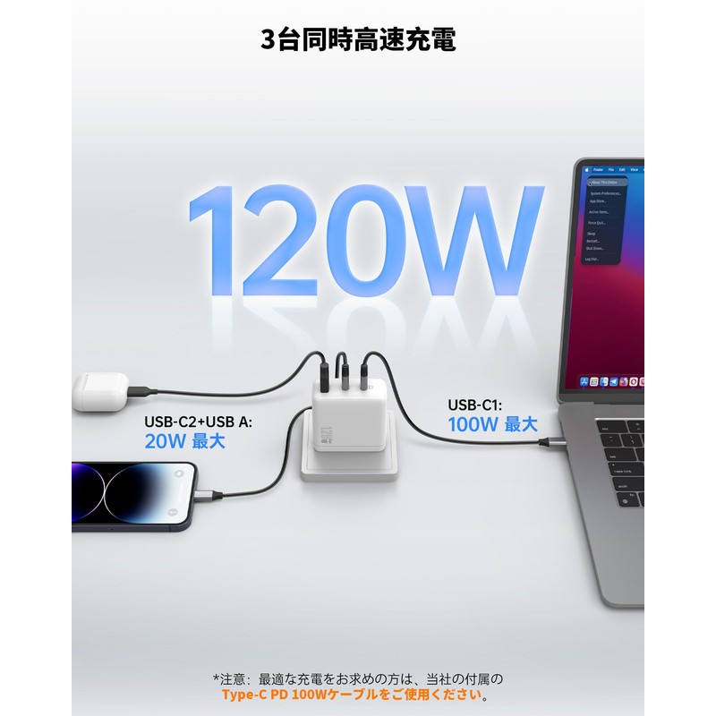 NOVOO 120W USB-C Rapid Charger [Industry's Thinnest and Lightest, Ultra-Lightweight,