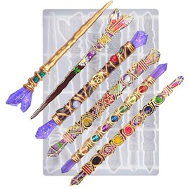 Magic Wand Resin Molds Silicone Witch Wands Mold 6 Shape Crystal Sticks Resin Molds for Epoxy Resin Casting Party Decor DIY Craft Gifts