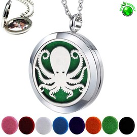 Popeoiuh Essential Oil Diffuser Necklace Stainless Steel Aromatherapy Octopus Animal Locket Pendant with 24" Chain & 8 Pads - Birthday Christmas Perfume Jewelry Gift for Women Men