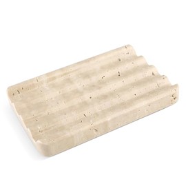 Karibiber Jabonera de Mármol, Soporte de Jabón en Barra de Travertino Beige para Ducha, Gran Ahorrador de Jabones de Baño, Soporte de Esponja de Piedr