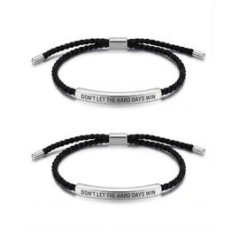 Geyynow 2 Pcs Dont Let the Hard Days Win Bracelet, Adjustable Handmade Motivational Bracelet for Men & Women (silver)
