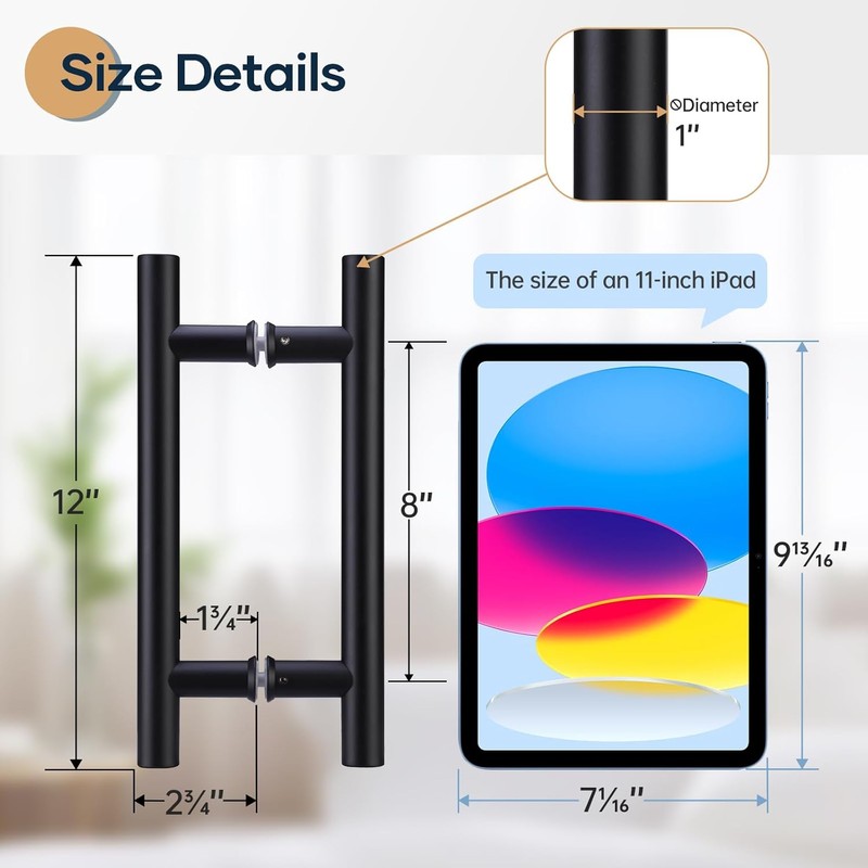 EaseLife 12" Push Pull Door Handle,Double Sided H Shape Sliding