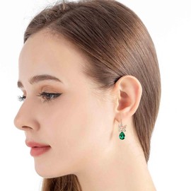 Austrian Crystal Teardrop Butterfly Drop Dangle Earrings for Women 14K Rose Gold Plated Hypoallergenic Jewelry (Emerald)