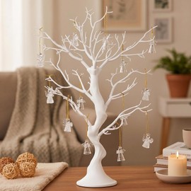 Nuptio - Rama de árbol de Navidad blanca artificial de 22.8 pulgadas de alto, centro de mesa de boda para mesas, adornos decorativos para decoración de bodas (1 unidad)