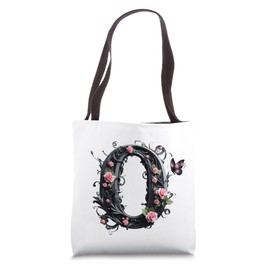 Letter O Initial Floral Monogram Rose Pink Flower Butterfly Tote Bag