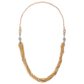 COOLSTEELANDBEYOND Necklace Multi-Strand Champagne Gold Crystal Bead Chain Magnetic Clasp Detachable Two Collar Necklace(CA)