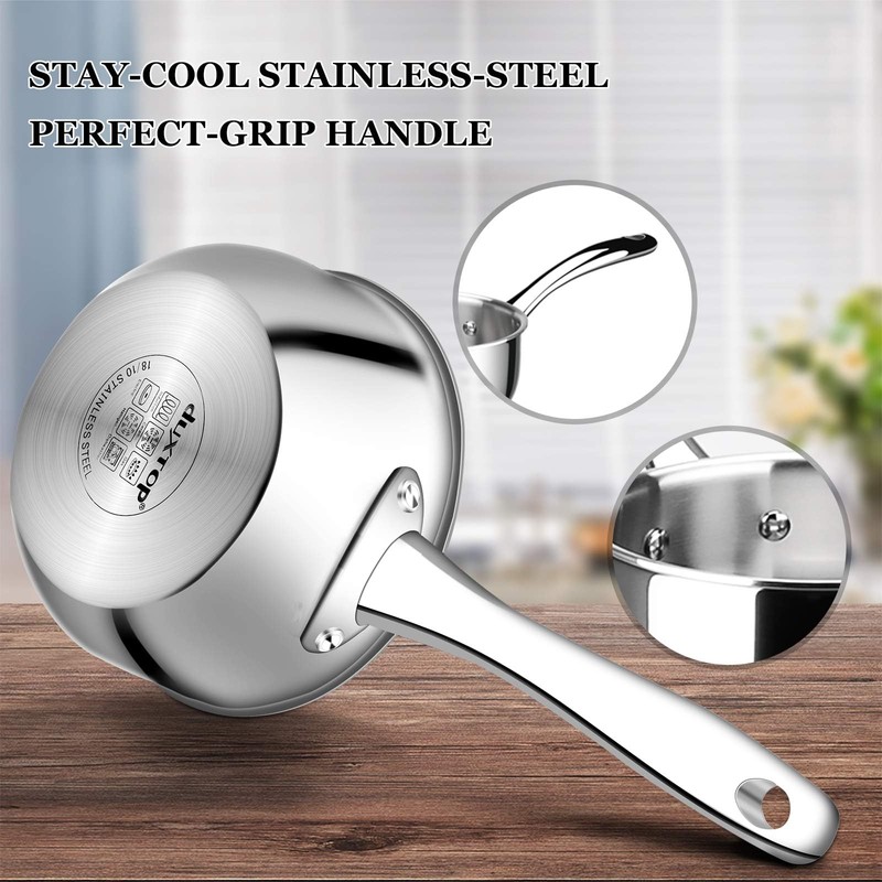 Duxtop Whole-Clad Tri-Ply Stainless Steel Saucepan with Lid, 1.6 Quart,
