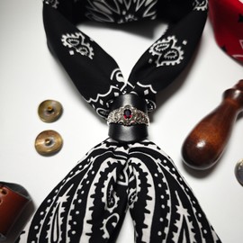 Vintage Western Scarf Slide Ring with Red Stone, Silver Tone Metal, Ornate Design, Leather Bandana Holder, Leather Bandana Ring,Gift for Men, 1 PCS