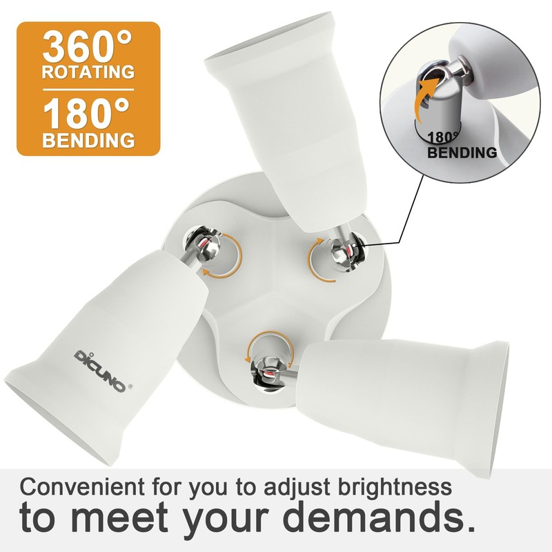 DiCUNO 3 in 1 E26 Light Socket Splitter Adapter, Standard