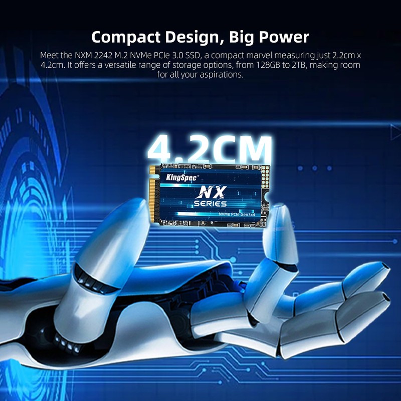 KingSpec 128GB M.2 2242 NVMe SSD - Up to 3500