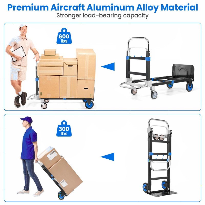 3-in-1 Convertible Heavy Duty Folding Hand Truck, 600LBS Dolly Cart