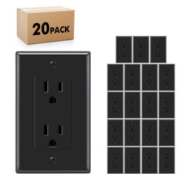 Micmi Decorator Receptacle Outlet, Standard Decorative Wall Outlet, 15 Amp, 125 Volt, Non-Tamper Resistant, Grounding UL Listed Black (15A Outlet with wallplates 20pack)