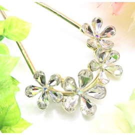 Miaomyao Hair Ornament, Kinkzashi, Hair Ornament, Kimono, Sleeve Closure, Metal, Antique Flower, Cubic Zirconia, U-Shaped Comb, Gold, Hair Accessory (Clear)