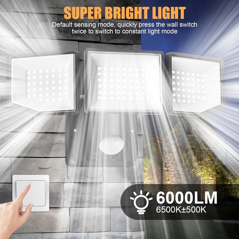 YTKIH LED Spotlight with Motion Sensor Outdoor, 6000 lm, 38